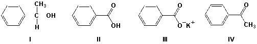 Arrange the compounds in order of increasing boiling point (lowest first) .   A)  II, I, III, IV B)  I, II, III, IV C)  III, I, II, IV D)  IV, I, II, III