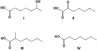 Arrange the compounds in order of increasing boiling point (lowest first) .   A)  IV, II, I, III B)  III, II, IV, I C)  II, III, I, IV D)  IV, III, II, I