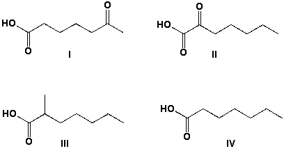 Arrange the compounds in order of increasing order of solubility in water (least soluble first) .   A)  IV, III, II, I B)  III, IV, II, I C)  II, III, I, IV D)  III, II, IV, I