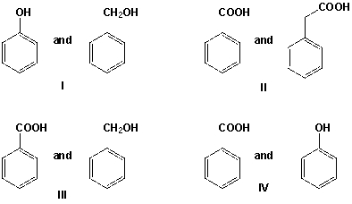 Which mixtures can be separated by treatment with aqueous NaOH?   A)  I, II B)  III, IV C)  II, IV D)  I, III