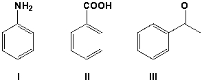 An ether solution containing all of the following compounds was extracted first with 1 M HCl, then with 1M NaOH. Which compound was extracted into the basic layer?   A)  I B)  II C)  III D)  All of the above