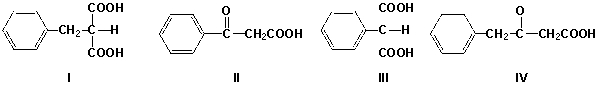 Acetophenone (methyl phenyl ketone)  is the product from thermal degradation of which compound?   A)  I B)  II C)  III D)  IV