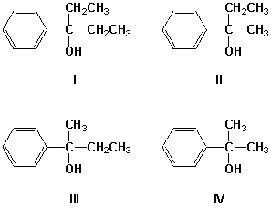 Which is the major product of the reaction of ethyl Grignard and propiophenone (ethyl phenyl ketone) ?   A)  I B)  II C)  III D)  IV