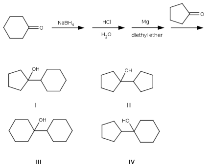 Which is the major product of the following reaction?   A)  I B)  II C)  III D)  IV