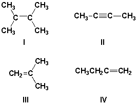 Which compounds will have a particularly weak characteristic IR stretching frequency?   A)  I, II B)  III, IV C)  I, III D)  II, IV