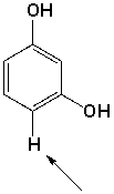 The signal marked with an arrow contributes two protons to integration of the <sup>1</sup>H-signals in meta-dihydroxybenzene.  