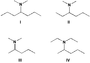 Which is the structure for N,N-dimethyl-3-hexanamine?   A)  I B)  II C)  III D)  IV