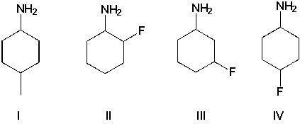 Arrange the amines in order of increasing boiling point (lowest first) .   A)  I, III, II, IV B)  II, IV, I, III C)  IV, II, III, I D)  II, III, IV, I