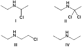 Arrange the amines in order of increasing solubility in water (least first) .   A)  III, I, IV, II B)  II, I, III, IV C)  I, III, IV, II D)  IV, II, III, I
