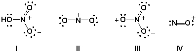 Which is the electrophile in the nitration of benzene?   A)  I B)  II C)  III D)  IV