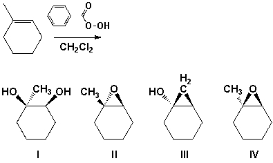 Which is the major product of the following reaction?   A)  I B)  II C)  III D)  IV
