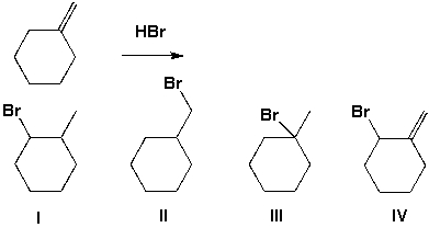 Which of the following haloalkanes is prepared from the following reaction?   A)  I B)  II C)  III D)  IV