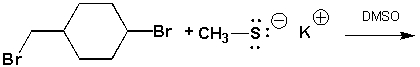 1-bromo-4-(bromomethyl)cyclohexane reacts with potassium methylthiolate in dimethylsulfoxide. Draw the chemical structure of the product that is formed at room temperature?   
