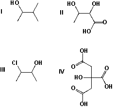 Which compounds have multiple stereocenters?   A)  I, II B)  III, IV C)  II, III D)  I, III