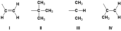 Rank the following substituents in order of increasing priority.   A)  III, II, IV, I B)  IV, I, II, III C)  III, I, II, IV D)  IV, II, I, III