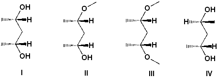 Which are meso compounds?   A)  I and II B)  II and III C)  I and III D)  II and IV