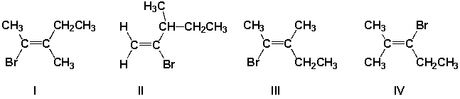 Which structure is Z-2-bromo-3-methyl-2-pentene?   A)  I B)  II C)  III D)  IV