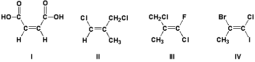 Which alkenes have E configurations?   A)  I, II B)  II, III C)  III, IV D)  II, IV