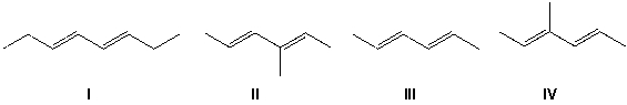 Arrange the following molecules in order of increasing boiling point (lowest first) .   A)  II, IV, III, I B)  IV, II, III, I C)  III, IV, II, I D)  I, II, III, IV