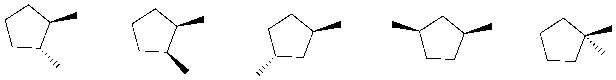 Which of the following are constitutional isomers of trans-1,2-dimethylcyclopentane?   I II III IV V A)  I, III, IV B)  II, IV, V C)  II, III, V D)  III, IV, V