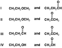 Which of the following sets are pairs of constitutional isomers?   A)  I B)  II C)  III D)  II and IV