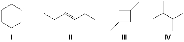 Which of the following molecules are constitutional isomers?   A)  I and IV B)  II and III C)  I , II, and IV D)  I, II, and III