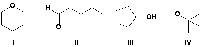 Which of the following molecules are constitutional isomers?   A)  I and II B)  I, II, and III C)  I, III, and IV D)  II and III