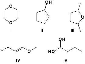 Which of the following molecules are constitutional isomers?   A)  I and II B)  II and IV C)  II and III D)  IV and V