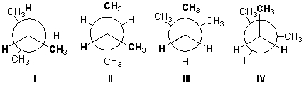 Which conformation of 2-methylbutane is least stable?   A)  I B)  II C)  III D)  IV