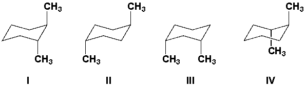 Which of these diaxial conformations has the highest energy?   A)  I B)  II C)  III D)  IV