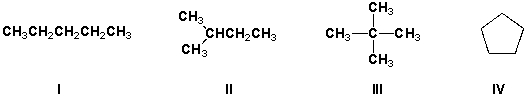 Which compound has the lowest boiling point?   A)  I B)  II C)  III D)  IV