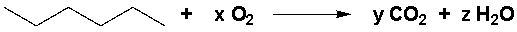 Which are the stoichiometric coefficients that complete the following equation?   A)  x = 9 ½, y = 6, z = 7 B)  x = 18, y = 12, z = 14 C)  x = 1, y = 1, z = 2 D)  x = 6 , y = 6, z = 4