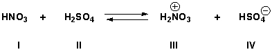 What is the strongest acid in the following reaction if the equilibrium constant is much less than 0.01?   A)  I B)  II C)  III D)  IV