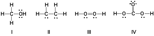 Which Lewis structures are correct? HINT: Perform a total valence count and check formal charges.   A)  I B)  II C)  III D)  IV