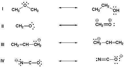 Which of the following are pairs of contributing structures?   A)  II, IV B)  I, II, III C)  III, IV D)  II, III, ,IV
