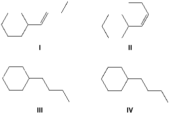 But-1-yn-1-ylcyclohexane reacts with molecular hydrogen under pressure in the presence of a Lindlar catalyst. What reaction product is formed?     A)  I B)  II C)  III D)  IV