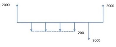 If you can invest money at 10% interest, what is the approximate ERR corresponding to this cashflow diagram?   A) 15% B) 20% C) 25% D) 30% E) 35%