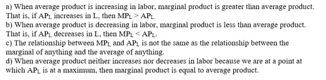 Which one of these is false when compared to the relationship between marginal and average product?