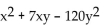 Factor. -   A)  (x + 15y) (x - 8y)  B)  (x - y) (x + 8y)  C)  (x - 15y) (x + y)  D)  (x - 15y) (x + 8y) 