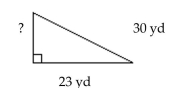 Solve the problem. -The diagram below shows a rope connecting the top of a pole to the ground. The rope is 30 yd long and touches the ground 23 yd from the pole. How tall is the pole? Round approximations to the nearest tenth.   A)  19.3 yd B)  9.7 yd C)  26.5 yd D)  185.5 yd