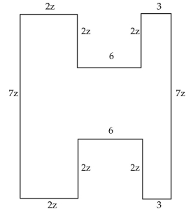 Solve the problem. -Find a polynomial for the perimeter of the figure.   A)  26z + 18 B)  26z + 9 C)  22z + 18 D)  44z
