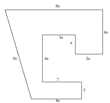 Solve the problem. -Find a polynomial for the perimeter of the figure.   A)  35a + 10 B)  35a + 14 C)  45a D)  45