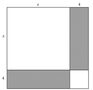 Solve the problem. -Find a polynomial for the sum of the shaded areas of the figure.   A)    B)  8 C)    D)  8z