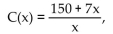 Solve the problem. -An organization determines that the cost per person of chartering a bus is given by the formula   where x is the number of people in the group and C(x)  is in dollars. Find a formula for the inverse of the function described. A)    B)    C)    D)   