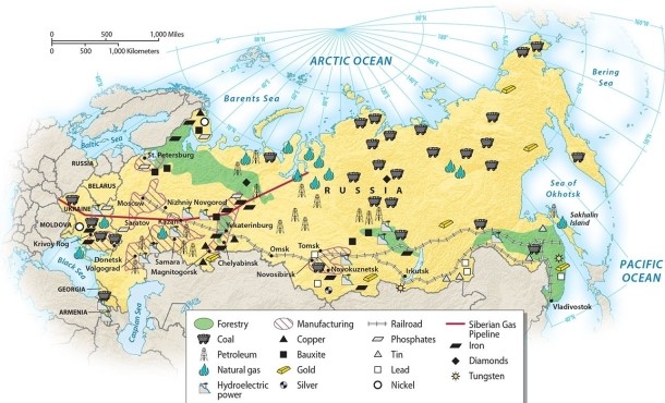 Which of the following is a natural resource NOT found within Siberia?   A) oil B) coal C) diamonds D) nickel E) natural gas