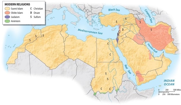 Discuss the distribution of Sunni and Shi'ite Islam across the region. Where are there currently conflicts between the two sects?   