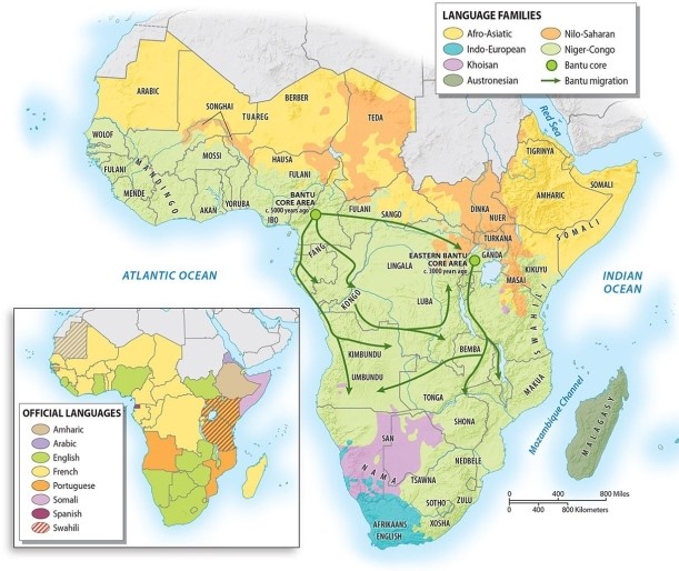 The Khoisan linguistic family is largely concentrated in which part of sub-Saharan Africa?   A) the Namibian Desert region of southwestern Africa B) the coastal regions of East Africa (ex. Kenya, Tanzania, Mozambique)  C) the central Congo Basin D) West Africa (ex. Senegal, Ghana)  E) the Horn of East Africa (ex. Somalia, Ethiopia) 