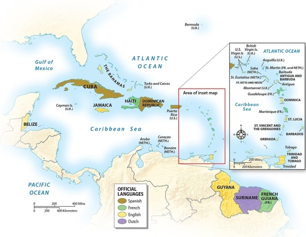 What is the most common language in the Caribbean?   A) English B) Spanish C) French D) Portuguese E) Dutch