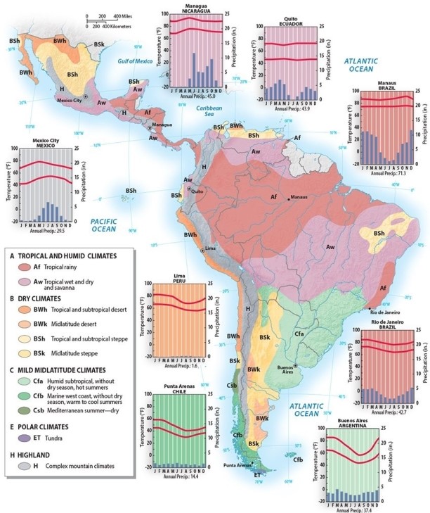 <strong>Manaus and Buenos Aires are located in different climate zones. They are located in </strong> A)Tropical rainy, Marine west coast B)Tropical wet/dry savanna, Tropical rainy C)Tropical rainy, Humid subtropical D)Marine west coast, Mid-latitude steppe E)Tropical/subtropical desert, Humid subtropical