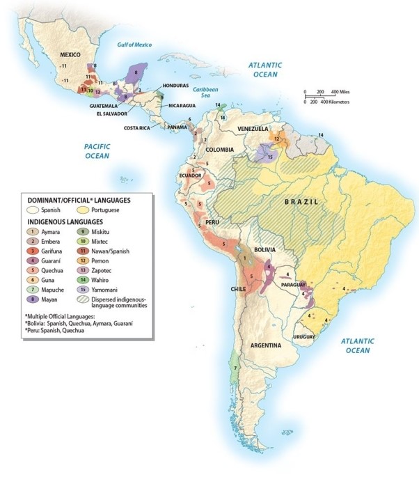 Discuss and analyze the reasons for the demographic collapse of the indigenous population of Latin America. Using the map of languages of Latin America as a guide, explain the geography of Amerindian survival.   